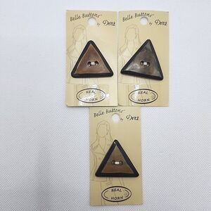 Lot Of 3 Dritz Belle Button Real Horn Large 1 9/16" 40mm Flat Brown Triangle